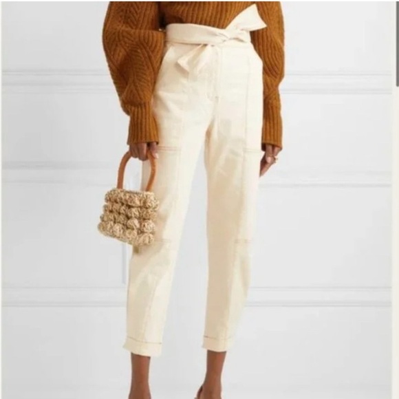 Ulla Johnson Cream Storm Contract Stitching High Rise Tapered Leg Ankle Jeans - Picture 1 of 11